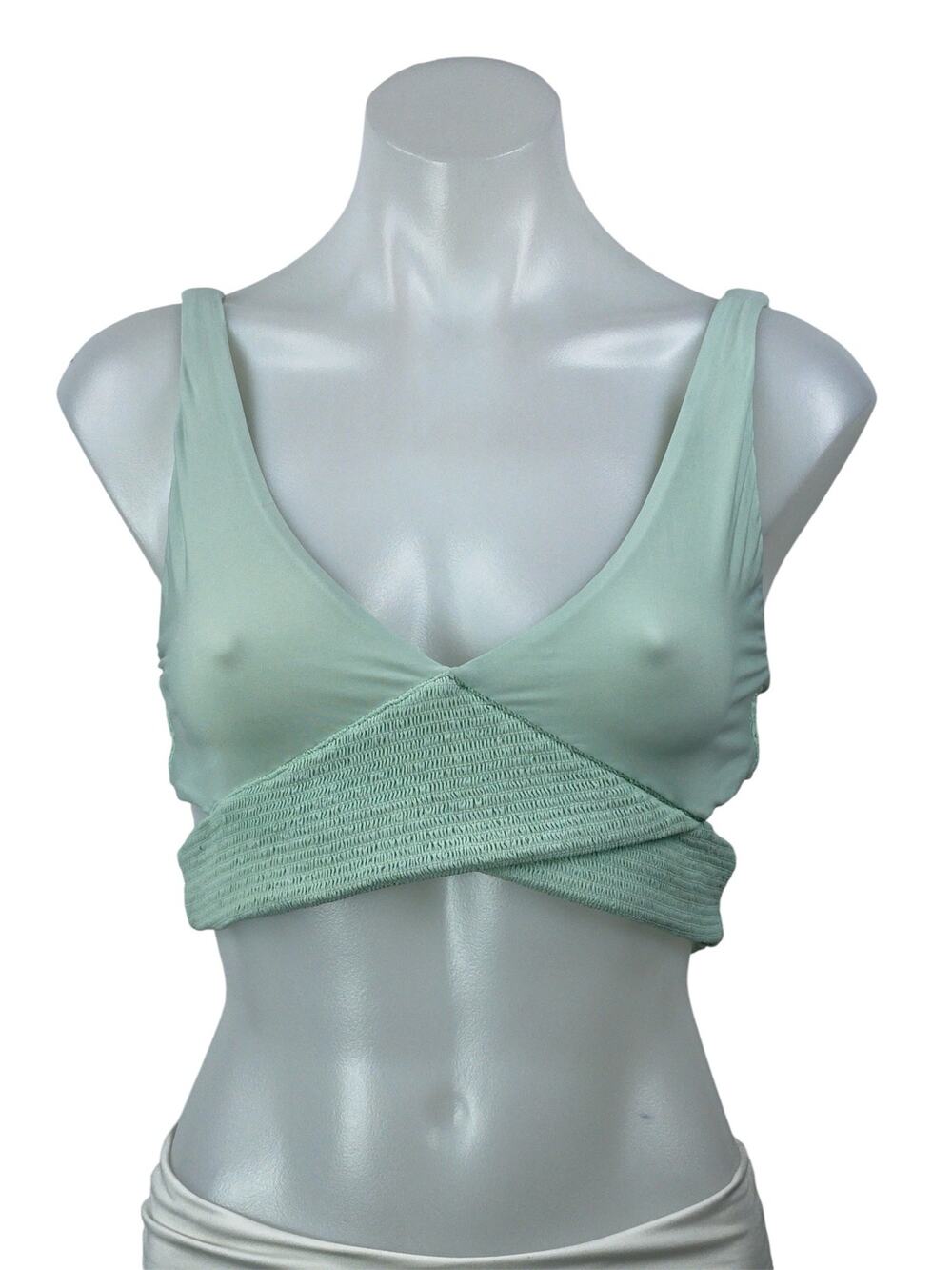 Pilyq Azura Light Green Sleeveless Smocked Adjustable Bikini Top Swimwear Size L